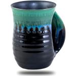 oojdzoo Hand Warmer Mug for Christmas - 16 Ounce Large Handwarmer Mugs Ceramic Handmade Pottery Gift for Holiday with Pocket Handle, Keep Your Fingers Warmth (Right Handed,Forest Green/Black)