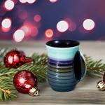 Icytrip Hand Warmer Mug,18 Oz Handmade Pottery Hand Warming Coffee Mug Large with Pocket Right Handed (Blue/Green)