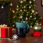 oojdzoo Hand Warmer Mug for Christmas - 16 Ounce Large Handwarmer Mugs Ceramic Handmade Pottery Gift for Holiday with Pocket Handle, Keep Your Fingers Warmth (Right Handed,Forest Green/Black)