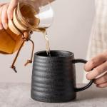 TaoTaojarvie Ceramic Coffee Mugs, 16oz, Large Capacity, Wide Bottom, Matte-finish Craft, Black mugs, Handmade Pottery Mug, Tea Cups with Handle for Office/Home, Dishwasher and Microwave Safe (Black)