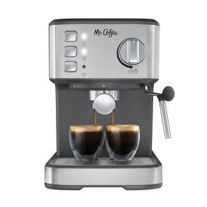 Mr. Coffee Compact Espresso Maker, Espresso Machine With Steam Wand, 15-Bar Pump Automatic Espresso Machine