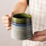 TaoTaojarvie Ceramic Coffee Mugs, 16oz, Large Capacity, Wide Bottom, Transmutation Glaze Craft, Handmade Pottery Mug, Tea Cups with Handle for Office/Home, Dishwasher and Microwave Safe (Light Green)