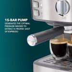 Mr. Coffee Compact Espresso Maker, Espresso Machine With Steam Wand, 15-Bar Pump Automatic Espresso Machine