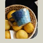 Small 10oz Retro Vintage Japanese Style Handmade Ceramic Tea Cup with Handle, Lead-Free Reactive Glaze Artisanal Coffee Mug, Comfortable handle Handmade Pottery Tea Mug for office and home,Blue