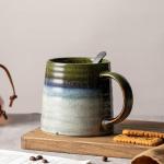 TaoTaojarvie Ceramic Coffee Mugs, 16oz, Large Capacity, Wide Bottom, Transmutation Glaze Craft, Handmade Pottery Mug, Tea Cups with Handle for Office/Home, Dishwasher and Microwave Safe (Light Green)