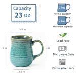 masoline 23 oz Large Ceramic Coffee Mugs, Handmade Cup with Large Handle, Big Tea and Coffee Cups for Office and Home, Microwave and Dishwasher Safe (Crystal Green)