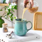 masoline 23 oz Large Ceramic Coffee Mugs, Handmade Cup with Large Handle, Big Tea and Coffee Cups for Office and Home, Microwave and Dishwasher Safe (Crystal Green)