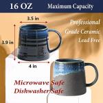 HYTYSKAR Large Ceramic Coffee Mugs, Handmade Pottery Mug, Tea Cups with Handle for Office and Home, 16 oz, Dishwasher and Microwave Safe (Ink Green)