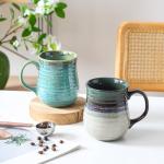 masoline 23 oz Large Ceramic Coffee Mugs, Handmade Cup with Large Handle, Big Tea and Coffee Cups for Office and Home, Microwave and Dishwasher Safe (Crystal Green)