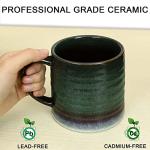 RELEDESA 18 Oz Large Ceramic Coffee Mug, 500ml Big Handmade Pottery Tea Cup for Office and Home, Big Handle Easy to Hold, Microwave and Dishwasher Safe, Stylish Texture Glaze (Ink Green)