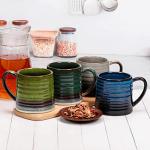 RELEDESA 18 Oz Large Ceramic Coffee Mug, 500ml Big Handmade Pottery Tea Cup for Office and Home, Big Handle Easy to Hold, Microwave and Dishwasher Safe, Stylish Texture Glaze (Ink Green)