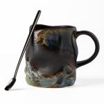 TaoTaojarvie Handmade Ceramic Coffee Mugs, Mugs with Coffee Spoon, 11oz, Handmade Pottery Mug with Handle, Hand-painting, Unique Uneven Surface Tea cups, Dishwasher and Microwave Safe (Coffee Color)