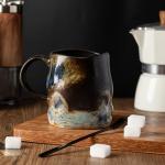 TaoTaojarvie Handmade Ceramic Coffee Mugs, Mugs with Coffee Spoon, 11oz, Handmade Pottery Mug with Handle, Hand-painting, Unique Uneven Surface Tea cups, Dishwasher and Microwave Safe (Coffee Color)
