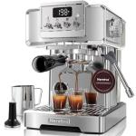 Neretva Espresso Machine, 58mm Professional Espresso Coffee Machine 15 Bar Retro Espresso Maker with Powerful Milk Frother & Visible Pressure Gauge for Home Barista Latte and Cappuccino Maker-Silver