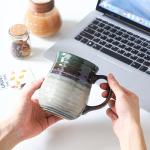 masoline 23 oz Large Ceramic Coffee Mugs, Handmade Cup with Large Handle, Big Tea and Coffee Cups for Office and Home, Microwave and Dishwasher Safe (Ink Green)