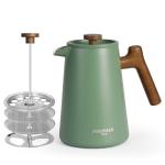 POLIVIAR French Press Coffee Maker, 34 oz Coffee Press with Real Wood Handle, Double Wall Insulation & Dual-Filter Screen, Food Grade Stainless Steel for Good Coffe and Tea, JX2025-XFPN