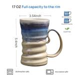 17oz Large Unique Cool Tall Handmade Ceramic Coffee Mug with Comfortable Big handle, Big Pottery Tea Mug, Artisanal Stoneware Coffee cup, Rustic Lead-free Tea Cups, Microwave safe Coffee Cup