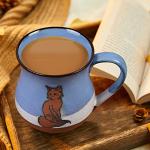 MPotTo Ceramic Fox Coffee Mug 16 oz Novelty Coffee Mug for Men and Women Holiday Housewarming Chirstmas Birthday Fox Lovers Gifts for Women Handmade Stoneware Tea Milk Morning Coffee Cup Blue