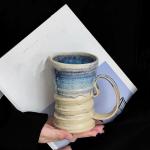 17oz Large Unique Cool Tall Handmade Ceramic Coffee Mug with Comfortable Big handle, Big Pottery Tea Mug, Artisanal Stoneware Coffee cup, Rustic Lead-free Tea Cups, Microwave safe Coffee Cup