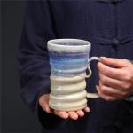 17oz Large Unique Cool Tall Handmade Ceramic Coffee Mug with Comfortable Big handle, Big Pottery Tea Mug, Artisanal Stoneware Coffee cup, Rustic Lead-free Tea Cups, Microwave safe Coffee Cup