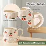 Handmade Ceramic Coffee Mug with Cute Flower Hearts Pattern Tea Cup- 11oz Unique Artistic Coffee Cup, Creative Gift for Tea, Cappuccino, and Office Use(1,Cherry)