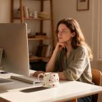 Handmade Ceramic Coffee Mug with Cute Flower Hearts Pattern Tea Cup- 11oz Unique Artistic Coffee Cup, Creative Gift for Tea, Cappuccino, and Office Use(1,Cherry)