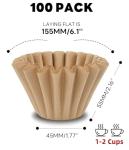 Disposable Small Coffee Filters,100PCS Unbleached Basket Coffee Paper Filter for Ninja Pods & Grounds Specialty Single-Serve Coffee Maker PB051 PB041, Kalita Wave Dripper 155, 1-2 Cup