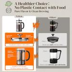 Veken French Press Coffee Maker 34oz,No Plastic Touching Cafe,Thickened Borosilicate Glass Stainless Steel Brewer,Cold Brew Cafetera Teapot for Kitchen Travel Camping,Gifts,Bar Accessories,Dark Pewter