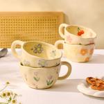 Creative Cute Coffee Mug Floral Ceramic Coffee Mug Flower Cute Cup for Women Girl 8.5oz Handmade Hot Chocolate Mugs for Latte Milk Tea Valentine’s Day Mother’s Day Birthday Christmas Gifts(Purple)