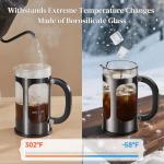 Veken French Press Coffee Maker 34oz,No Plastic Touching Cafe,Thickened Borosilicate Glass Stainless Steel Brewer,Cold Brew Cafetera Teapot for Kitchen Travel Camping,Gifts,Bar Accessories,Dark Pewter