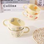 Creative Cute Coffee Mug Floral Ceramic Coffee Mug Flower Cute Cup for Women Girl 8.5oz Handmade Hot Chocolate Mugs for Latte Milk Tea Valentine’s Day Mother’s Day Birthday Christmas Gifts(Purple)