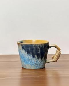 Handmade 12oz Ceramic Mug - Unique Rustic Stoneware Coffee Cup with Jute Handle, Microwave & Dishwasher Safe-blue