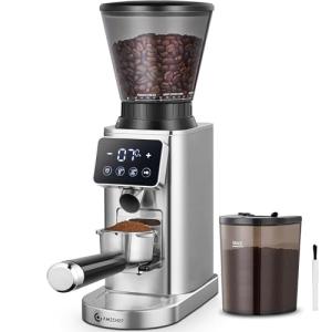 AMZCHEF Coffee Grinder, Burr Coffee Bean Grinder for Home Use with 48 Precise Grind Settings, Detachable Funnel Stand for Espresso, LED Control Panel, Anti-static Design, silver