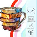 Painted Book Mug 2025 New Novelty Mugs for Book Lovers Gifts Unique Handmade Coffee Mugs Glass 11 0z Cool Funny Bookish Tea Cups Cute Tumblers Books Worm Readers Writers Librarian Gifts Women (1PC)