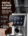 AMZCHEF Coffee Grinder, Burr Coffee Bean Grinder for Home Use with 48 Precise Grind Settings, Detachable Funnel Stand for Espresso, LED Control Panel, Anti-static Design, silver
