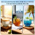 Sea Glass Wave Mug, 12 oz Handblown Ocean Wave Glass Mug Cup, Textured Sea Wave Design, Unique Glassware for Tea, Coffee, Cocktails, Beach Lovers & Gift Giving 1PCS