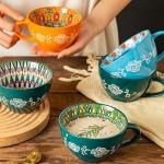 JINNTHE Bohemian Hand-Painted Ceramic Mug, 15 Oz Large Coffee Cup for Milk, Tea, and Breakfast, Dishwasher & Microwave Safe Artisan Cup, Orange