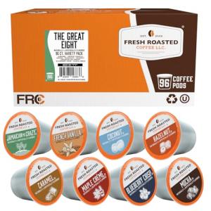 Fresh Roasted Coffee, The Great Eight, Flavored Coffee Pod Variety Pack, K-Cup Compatible, 96 Count