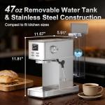 Electactic Espresso Machine 20 Bar, Compact Espresso Coffee Machine with Steam Milk Frother & 47oz Removable Water Tank, Hot Water Function for Home Cappuccino, Latte