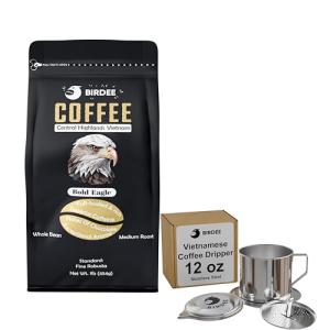 Birdee Vietnamese Coffee Gift Set – Whole Bean 100% Fine Robusta with 12 oz Stainless Steel Phin Filter – Bold, Smooth & Authentic