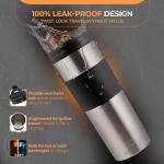 Travel French Press Coffee Maker 15oz Stainless Steel Double-Walled Vacuum Insulated Coffee Mug with Leak-Proof Locking Lid, Keeps Coffee Hot 4 Hrs Portable for Camping, Office, Car, Valentine's Gift