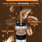 Travel French Press Coffee Maker 15oz Stainless Steel Double-Walled Vacuum Insulated Coffee Mug with Leak-Proof Locking Lid, Keeps Coffee Hot 4 Hrs Portable for Camping, Office, Car, Valentine's Gift