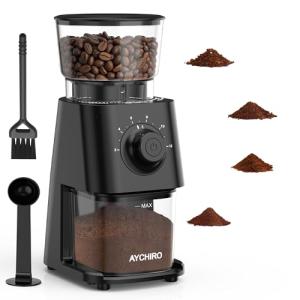 AYCHIRO Coffee Grinder Electric, Coffee Beans Grinder for Home Use with 30 Grind Settings - 12 Cups Capacity for Espresso, Drip & Americano, Black