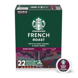 Starbucks K-Cup Coffee Pods, Dark Roast Hot or Iced Coffee, French Roast, 22 Keurig Pods