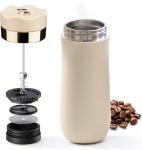 BRBHOM The Original Portable French Press Stainless Steel Coffee Maker Premium Vacuum Insulated Travel Mug Hot & Cold Brew French Presses (OFF-WHITE)
