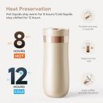 BRBHOM The Original Portable French Press Stainless Steel Coffee Maker Premium Vacuum Insulated Travel Mug Hot & Cold Brew French Presses (OFF-WHITE)