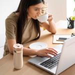 BRBHOM The Original Portable French Press Stainless Steel Coffee Maker Premium Vacuum Insulated Travel Mug Hot & Cold Brew French Presses (OFF-WHITE)