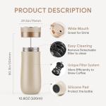 BRBHOM The Original Portable French Press Stainless Steel Coffee Maker Premium Vacuum Insulated Travel Mug Hot & Cold Brew French Presses (OFF-WHITE)
