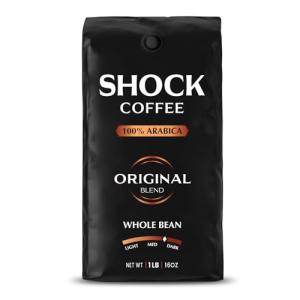 Shock Coffee Whole Bean, The Strongest Caffeinated All-Natural Coffee, Up to 50% more Caffeine. 1 pound