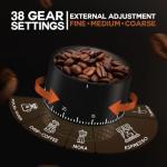 LEBURRY Burr Coffee Grinder - Portable Espresso Grinder with Stainless Steel Conical Mill for Travel, Camping - Cordless/Rechargeable Electric Coffee Bean Grinders with 38 Adjustable Grind Settings